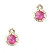 Crystal glass charms round Dark Pink-Gold