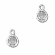 Crystal glass charms round Light Grey-Silver