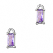 Crystal glass charms rectangle Light Lilac-Silver
