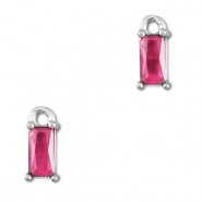 Crystal glass charms rectangle Dark Pink-Silver