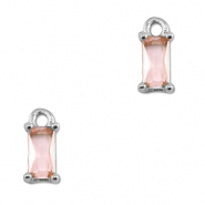Crystal glass charms rectangle Light Pink-Silver