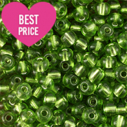 Glass seed beads 8/0 (3mm) Silverlined Green