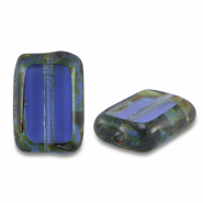Czech Beads TCB rectangle 12x8mm Transparent Dark Blue