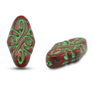 Czech Beads arabesque 19x9mm Red-Green