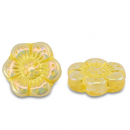 Czech Beads boho flower 14mm Transparent Yellow-AB Coating