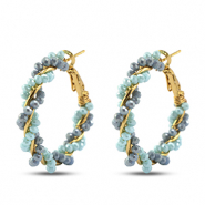 Top Faceted earrings creole twisted Light Blue-Denim Blue-Gold