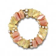 Top faceted charms round Peach Pink AB-Transparent AB-Gold