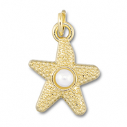 Brass TQ metal charms starfish with pearl Gold-White