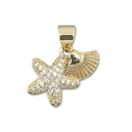 Brass TQ metal charms starfish with shell Gold