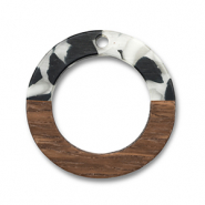 Wooden pendants round Black-White-Brown
