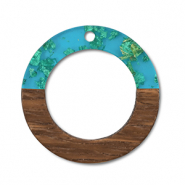 Wooden pendants round Blue Transparent-Gold-Brown