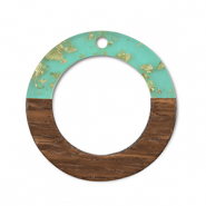 Wooden pendants round Green Transparent-Gold-Brown
