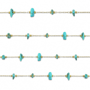 Stainless steel findings belcher chain Howlite irregular Gold-Turquoise