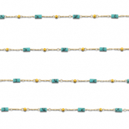 Stainless steel findings belcher chain Howlite tube Gold-Turquoise