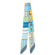 Bandana scarf with horse/straight lines Light Blue-Beige-Yellow