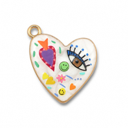 Metal charms with enamel heart White-Multicolour-Gold