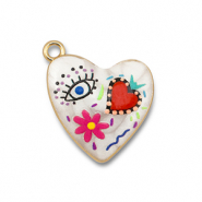 Metal charms with enamel heart White-Multicolour-Gold