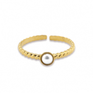 Stainless steel rings pearl Gold-White
