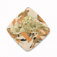 Polymer pendants rhombus Brown-Pink-White-Gold