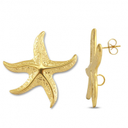 Stainless steel findings earrings / earpin starfish with loop Gold