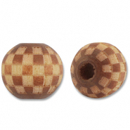 Wooden beads round 10mm pattern Brown-Natural