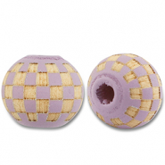 Wooden beads round 10mm pattern Light Purple-Natural