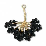 Glass seed beads charms flower Gold-Black
