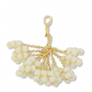 Glass seed beads charms flower Gold-Off White
