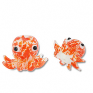 Hand-painted glass beads octopus Orange-White