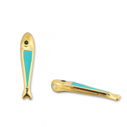 DQ European metal charms fish Turquoise Blue-Gold (Nickelfree)