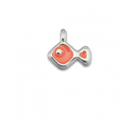 DQ European metal charms fish Coral Red-Antique Silver (Nickelfree)