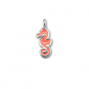 DQ European metal charms seahorse Coral Red-Antique Silver (Nickelfree)