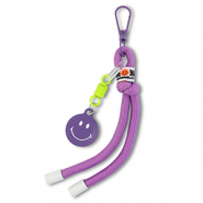 Keychain smiley with rope Purple-Neon Yellow-White