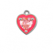 Brass TQ metal charms heart Silver-Neon Pink-Light Pink
