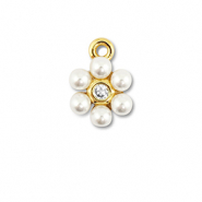 Brass TQ metal charms flower with pearls Gold-White