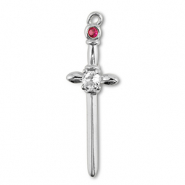 Brass TQ metal charms sword Silver-Crystal-Berry Wine Red