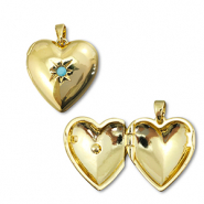 Eco-brass&reg; metal medallion charms heart with star Gold-Blue