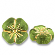 Acrylic beads flower Olive Green-Gold