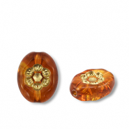 Acrylic beads oval with flower Cognac Brown-Gold