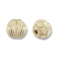 Acrylic beads round with flower Off White-Gold