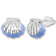 Brass TQ metal earrings / earpins shell Silver-Carolina Blue