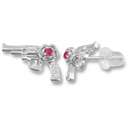 Brass TQ metal earrings / earpins revolver Silver-Dark Pink