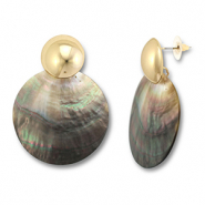 Trendy shell earrings round White (natural colour)-Brown-Gold