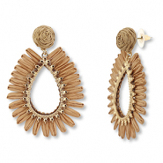 Trendy raffia earrings drop Brown-Light Brown-Gold