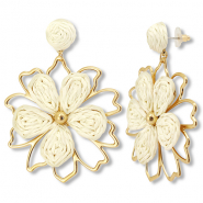 Trendy raffia earrings flower Off White-Gold