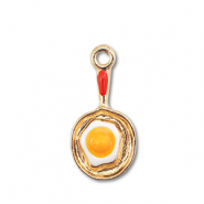Metal charms enamel pan with egg Gold-White-Yellow