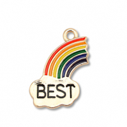 Metal charms enamel rainbow "best" Gold-Multicolour