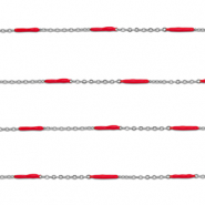 Stainless steel findings belcher chain with rod Silver-Red