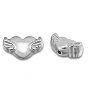 Stainless steel beads heart with wings Silver