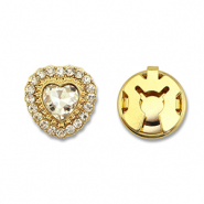 Eco-brass&reg; metal button covers zirconia heart Gold-Crystal